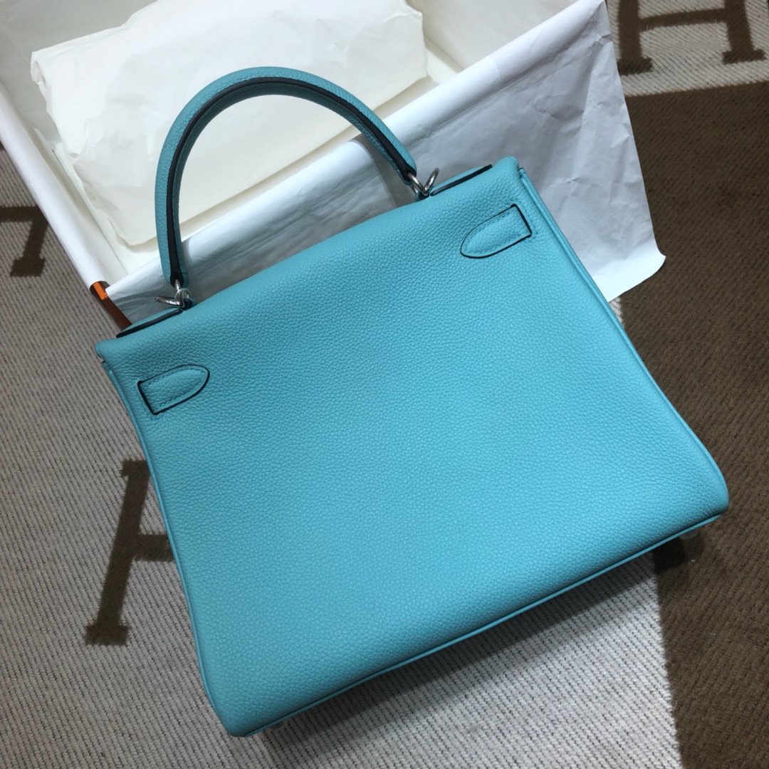 Hermes Kelly 28cm Handbag Shoulder Bag in Blue Atoll Togo Leather